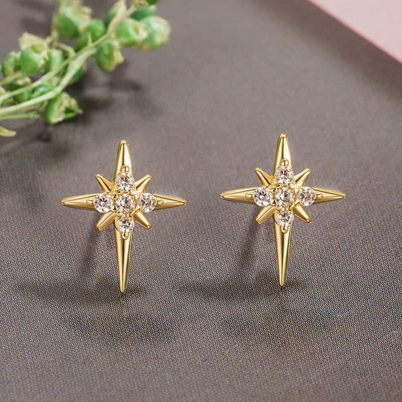 Starlight Spark Zircon Studs – Effortless Shine in Every Direction