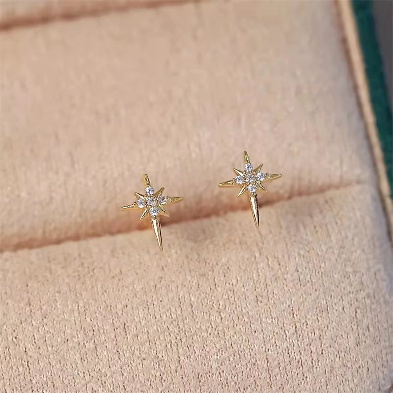 Starlight Spark Zircon Studs – Effortless Shine in Every Direction
