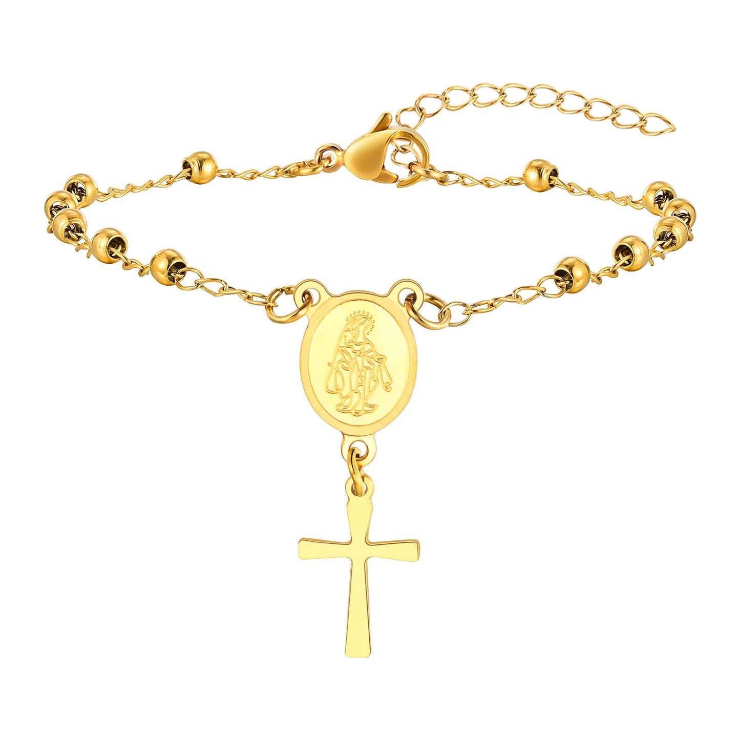 Divine Grace Rosary Bracelet – Faith Woven in Golden Beauty
