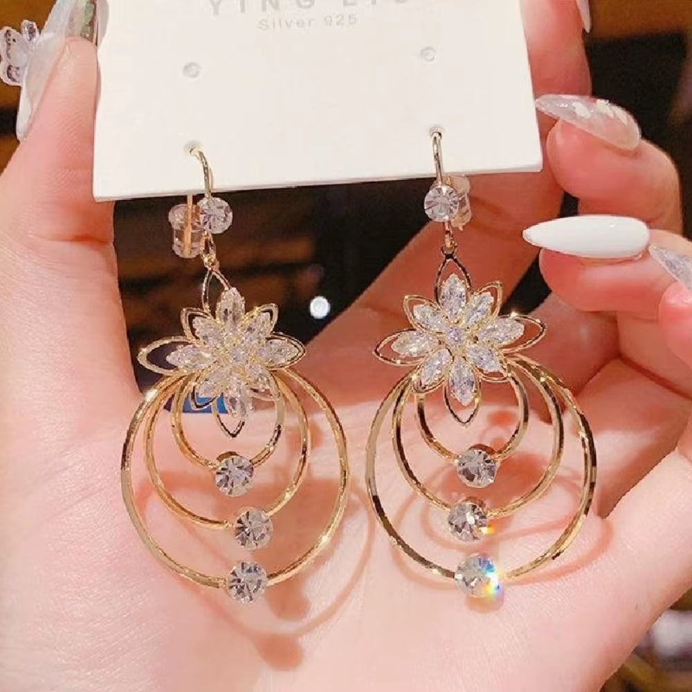 Lotus Shine – Rhinestone Long Tassel Drop Earrings for Women
